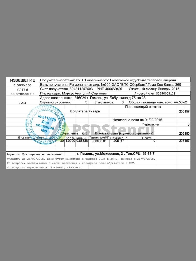 东欧|白俄罗斯Belarus Gomels Utility Bills水电费账单/KYC地址证明psd模板-九流网络