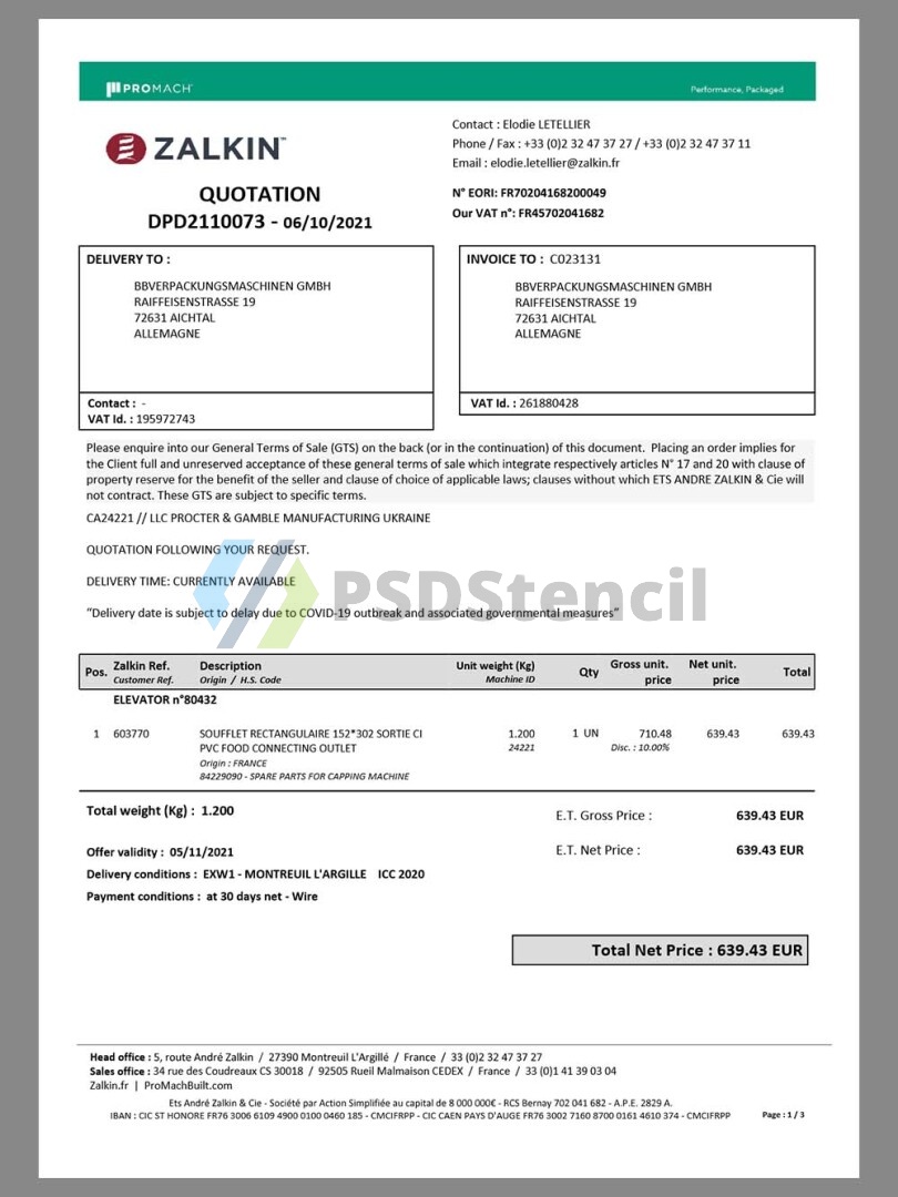 东欧|Ukraine Zalkin Shopping Invoice乌克兰购物账单/货物运输凭据pdf模板 | 九流网络-九流网络