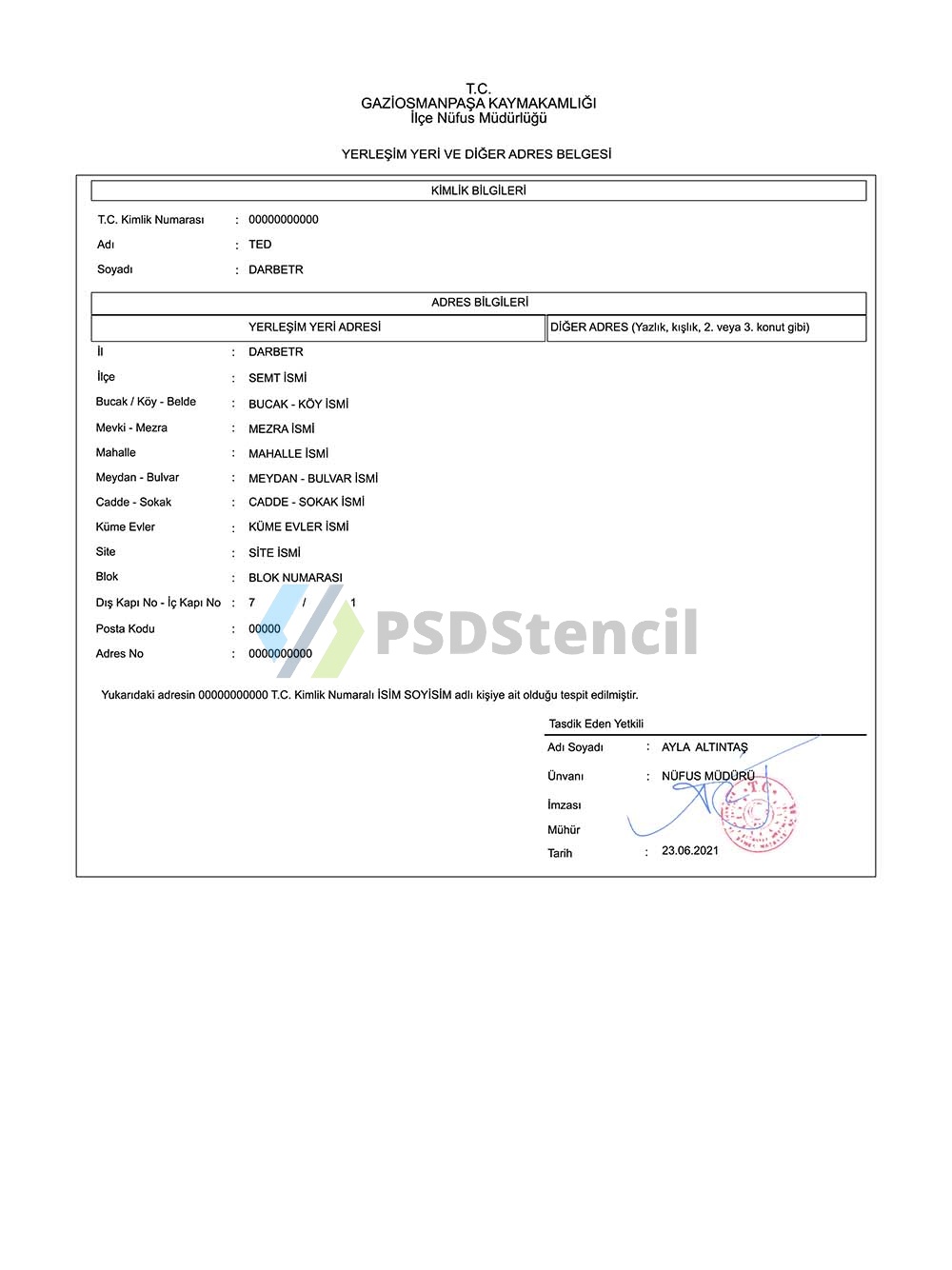 中东| Turkey Address Proof土耳其人口登记证明/KYC地址证明PS/PSD模板-九流网络