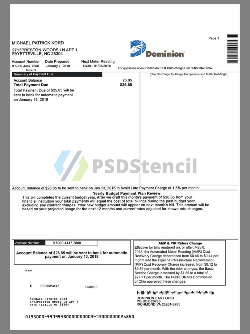 美国水电费账单资源包Utility Bills水电费账单/KYC地址证明pdf/psd/word模板 | 九流网络-九流网络