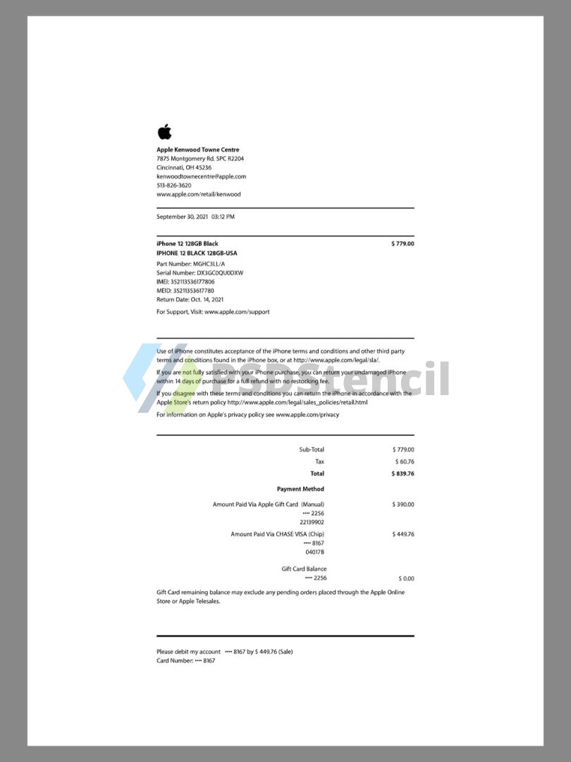 Apple官网苹果手机购物账单/KYC地址证明pdf/word模板-九流网络