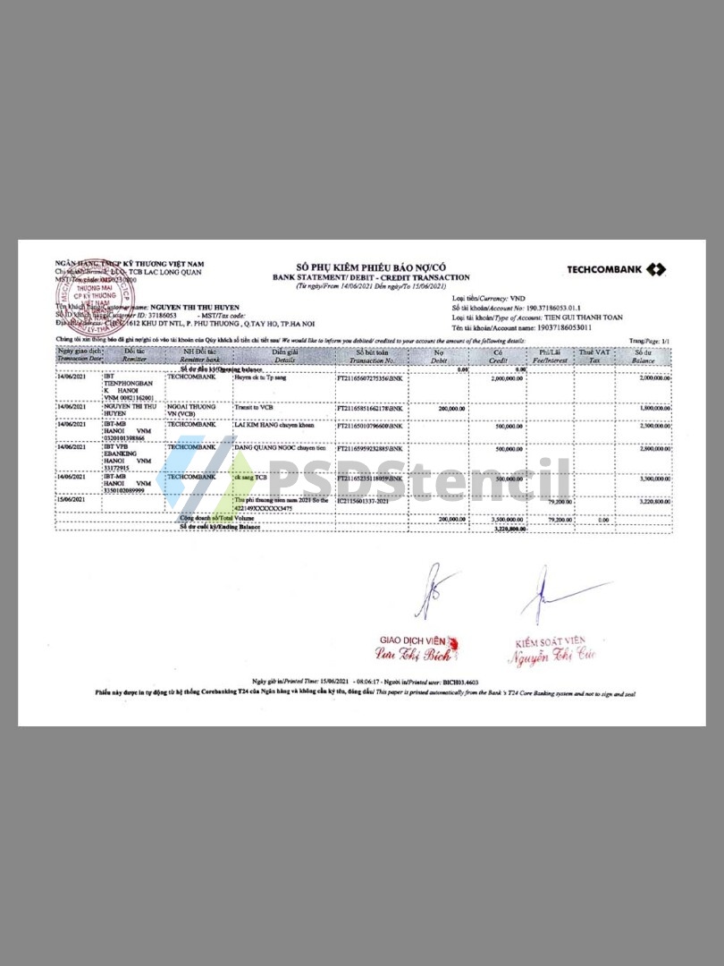 东南亚|越南Vietnam Techcombank Statement银行账单/KYC地址证明pdf模板-九流网络