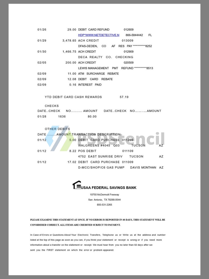 北美|美国USAA Bank Statement银行账单/KYC地址证明word模板 V1 | 九流网络-九流网络