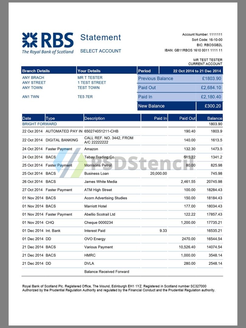 欧洲|英国RBS Bank Statement银行账单/KYC地址证明word模板 | 九流网络-九流网络