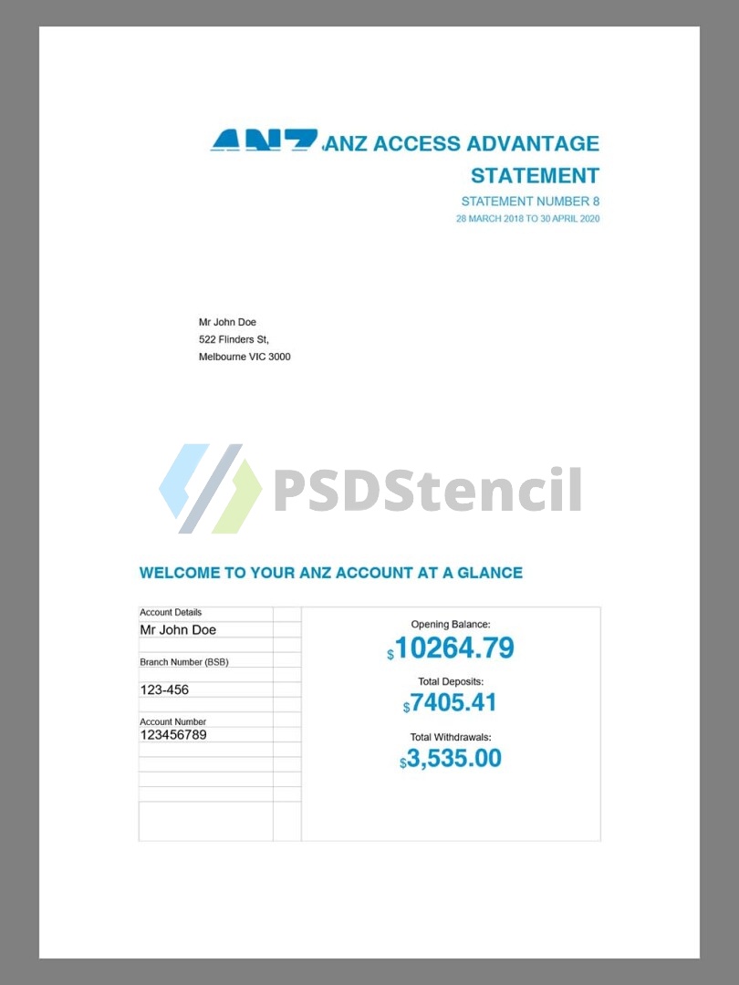 澳大利亚|ANZ Bank Statement银行账单/KYC地址证明word模板 | 九流网络-九流网络
