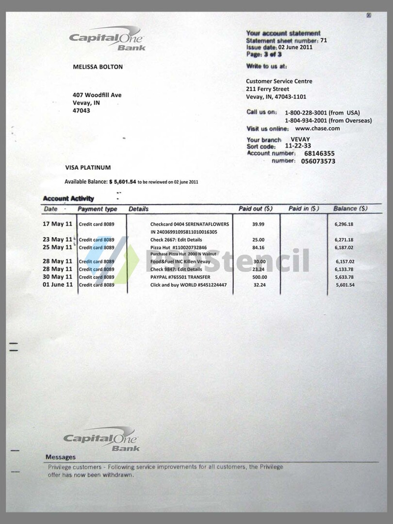 美国Capital One Bank Statement银行账单/KYC地址证明psd模板 | 九流网络-九流网络