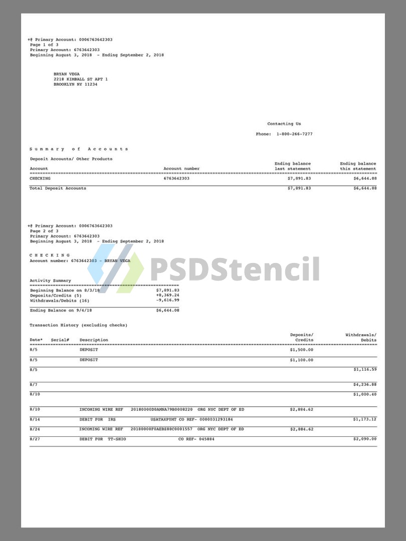 BBAV Bank Statement银行账单/KYC地址证明psd模板 | 九流网络-九流网络