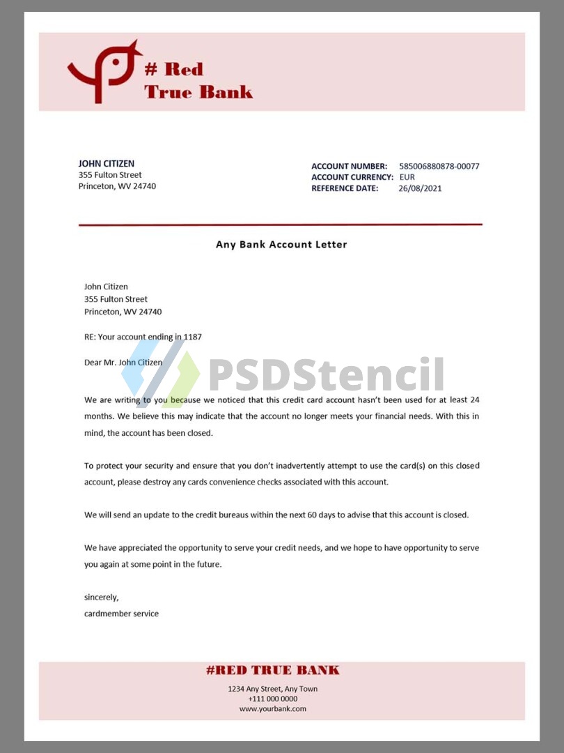 Red True Bank Statement银行账单/KYC地址证明pdf/word模板 | 九流网络-九流网络