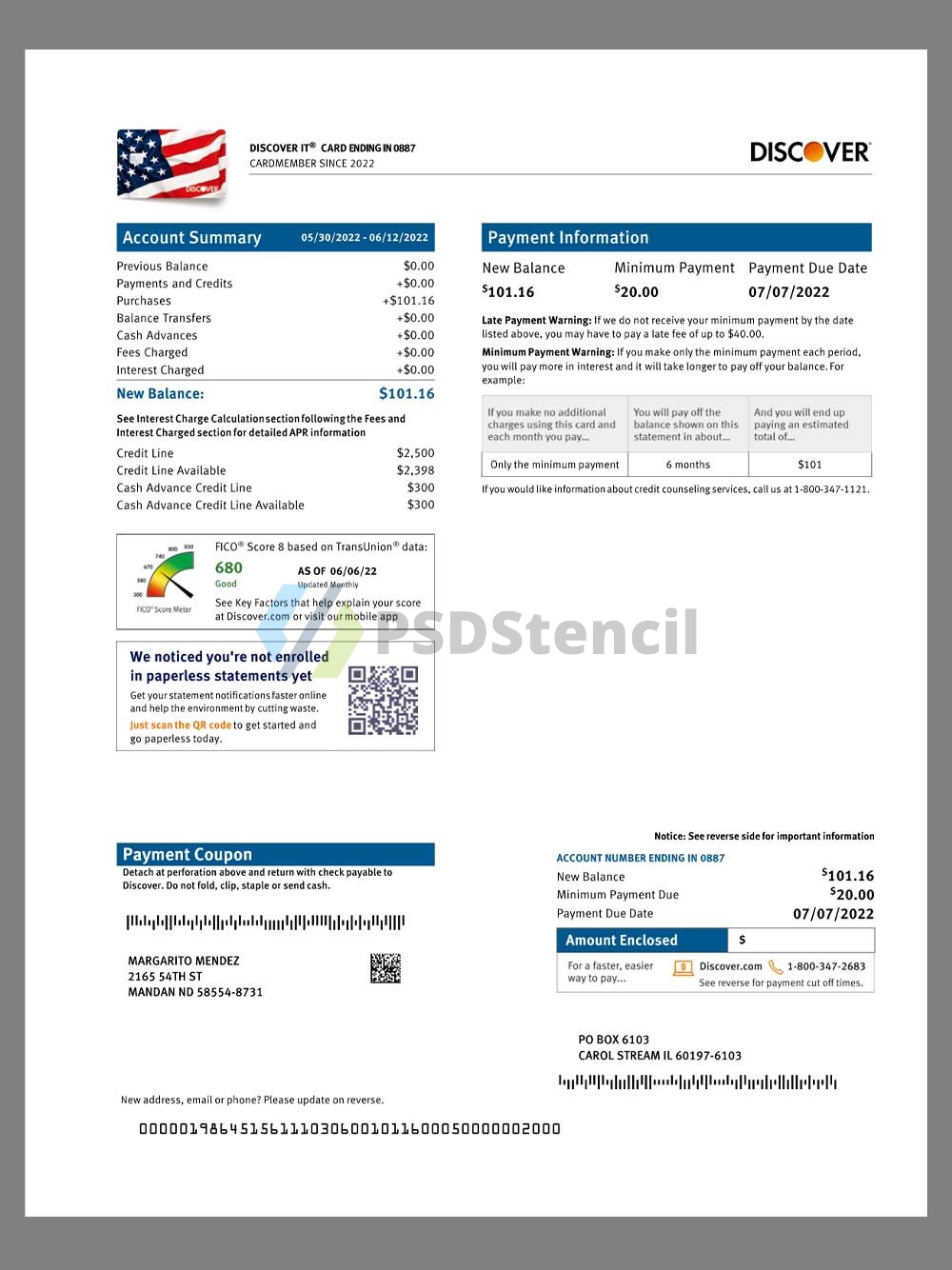 USA Discover IT Card Statement美国发现银行信用卡账单pdf模板-九流网络