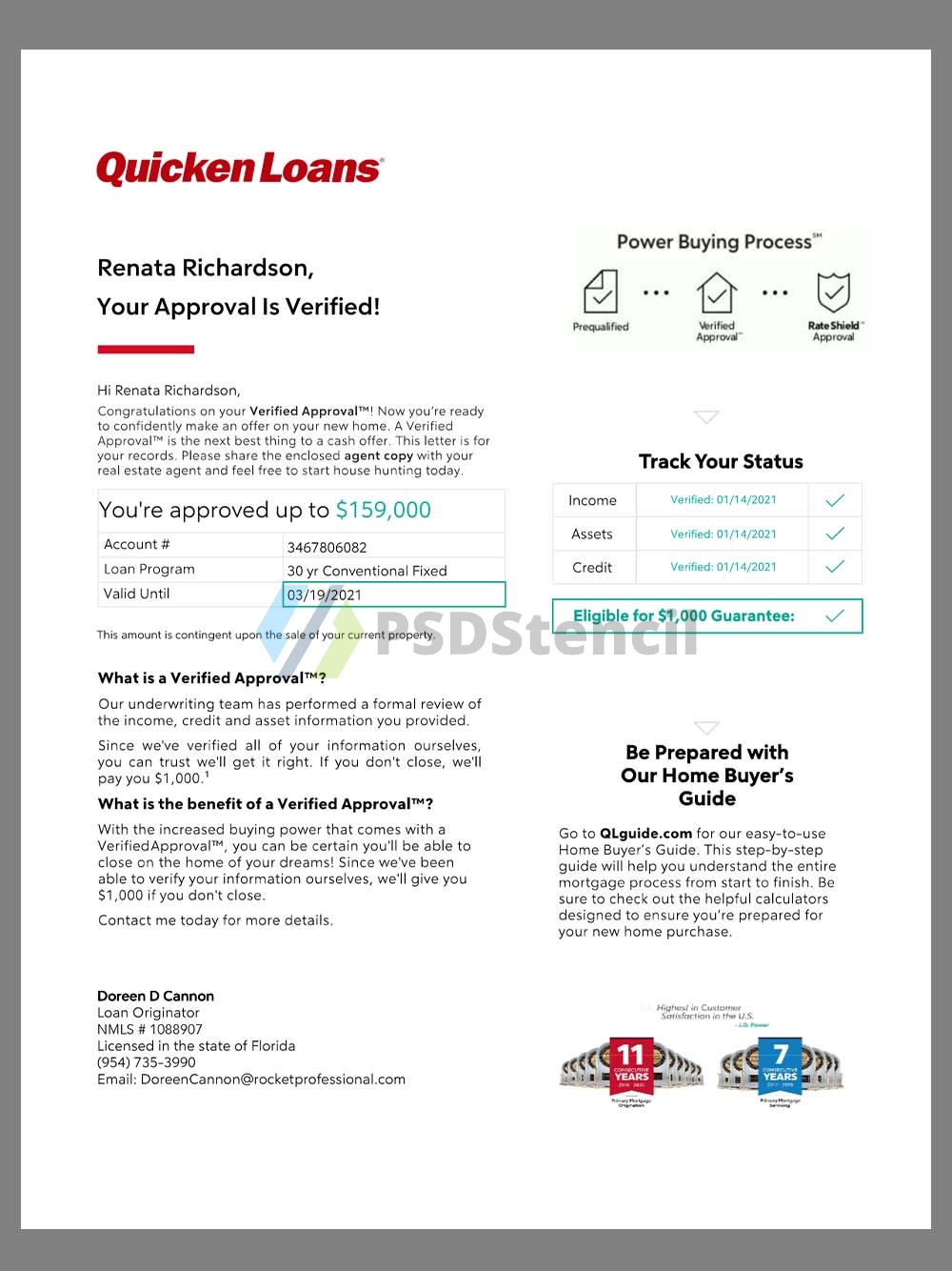 USA Quicken Loans Application Approved Letter美国贷款申请通过信pdf/word模板 | 九流网络-九流网络