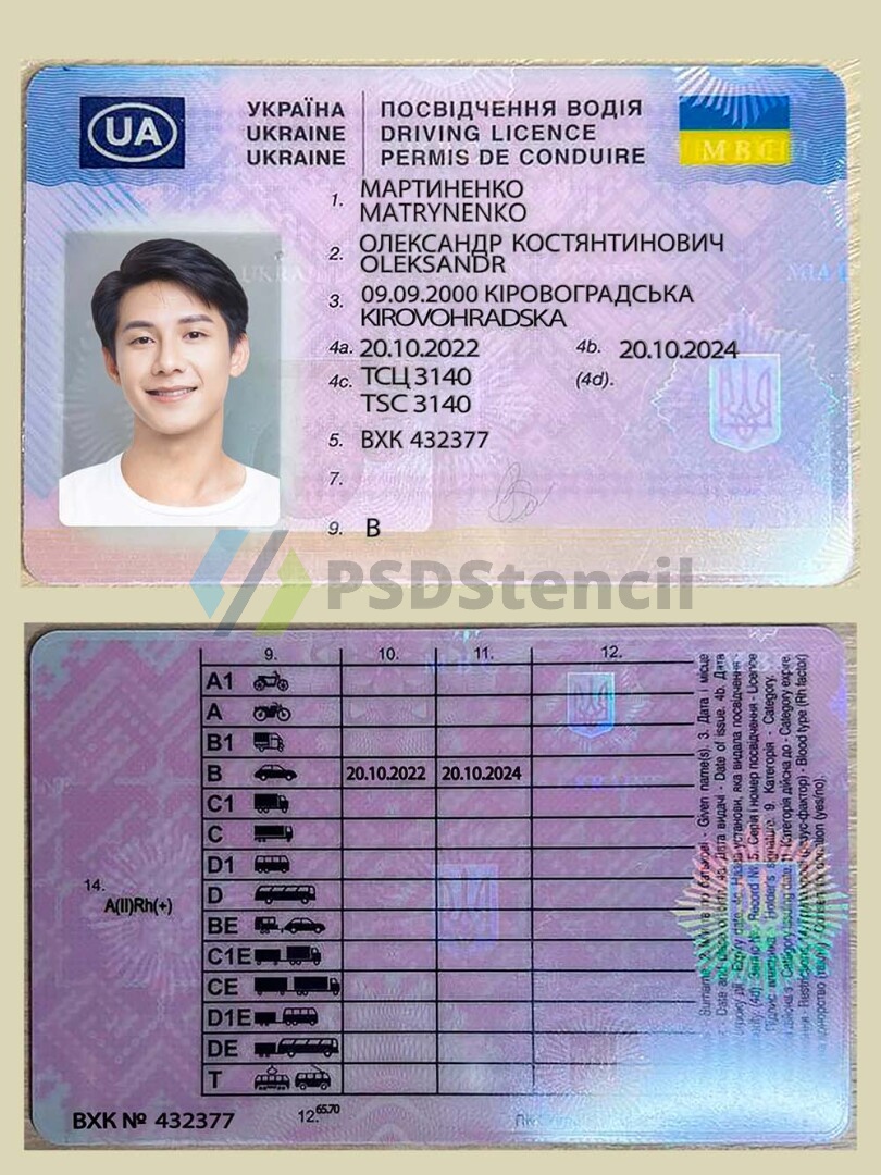 东欧|Ukraine DL乌克兰新版驾照/驾驶证PSD模板（2023） | 九流网络-九流网络