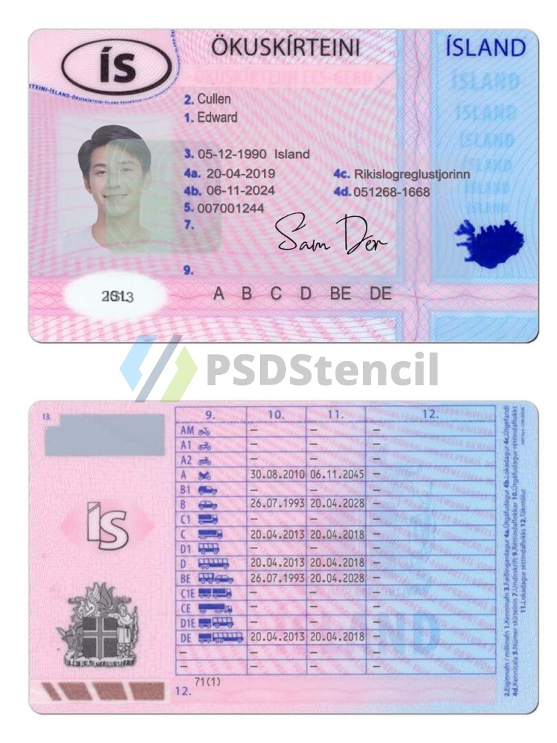 北欧| Iceland Driver License冰岛驾照/驾驶证PS/PSD模板-九流网络