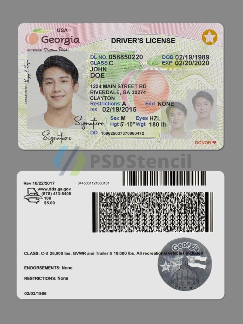 北美 | USA/America Georgia DL美国乔治亚州新版驾照/驾驶证PS/PSD模板 | 九流网络-九流网络