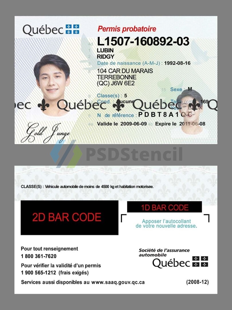 北美|Canada加拿大Quebec魁北克省驾照/驾驶证PSD/Photoshop/PS模板-九流网络