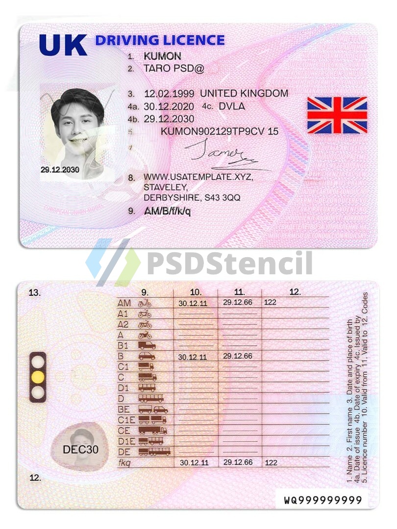欧洲| UK/England DL英国驾照/驾驶证PS/PSD模板（V4）-九流网络