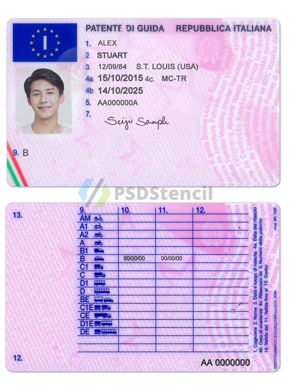 欧盟| Italy DL意大利驾照/驾驶证PS/PSD模板（V3）-九流网络