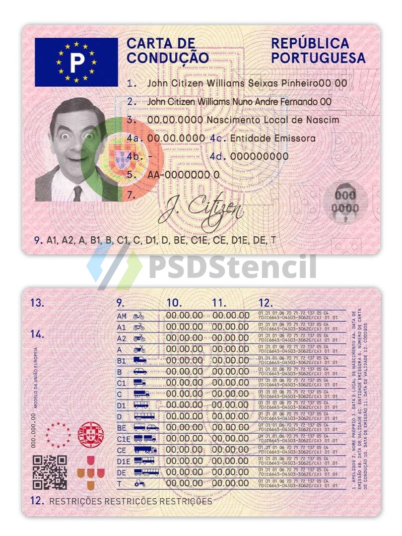 欧盟| Portugal Driving Licence葡萄牙驾照/驾驶证PSD模板-九流网络