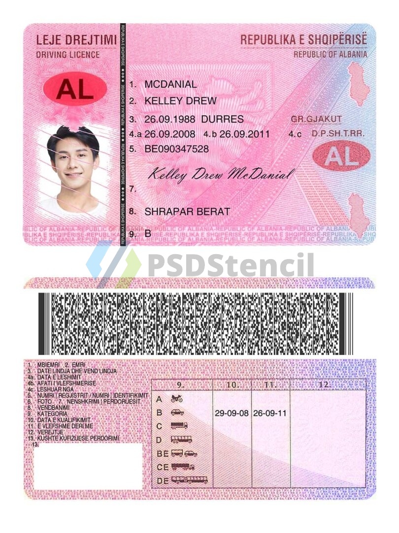 欧盟|Albania DL阿尔巴尼亚驾照/驾驶证PSD/PS模板-九流网络