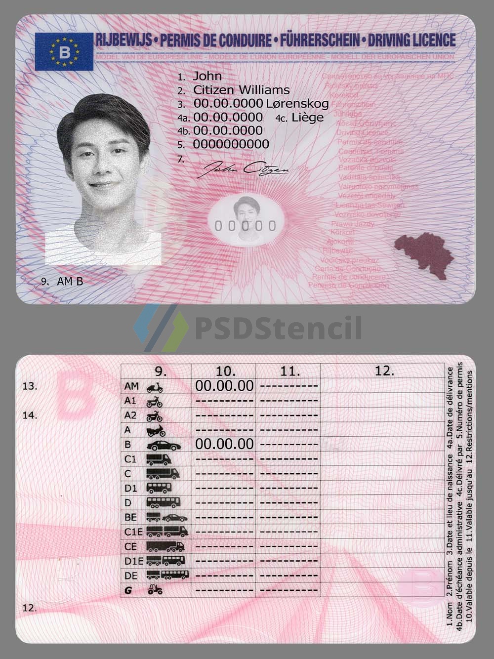 欧盟|Belgium DL比利时驾照/驾驶证PS/PSD模板（V1）-九流网络
