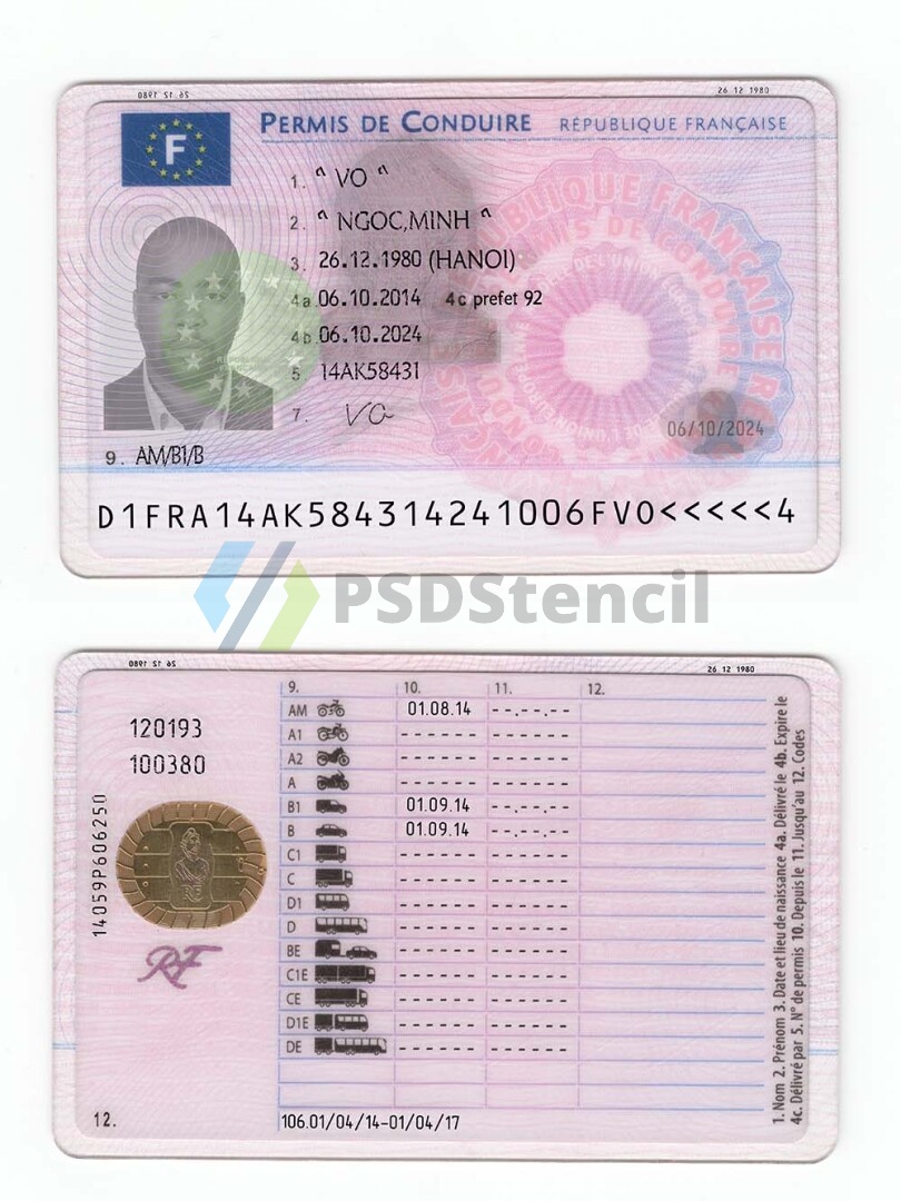 欧盟|France DL法国驾照/驾驶证PSD/photoshop/PS模板 | 九流网络-九流网络
