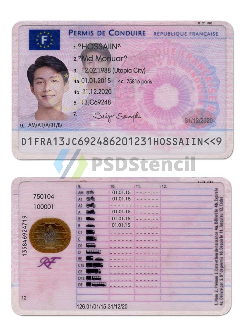 欧盟|France DL法国驾照/驾驶证ps/photoshop/PSD模板（V2）-九流网络