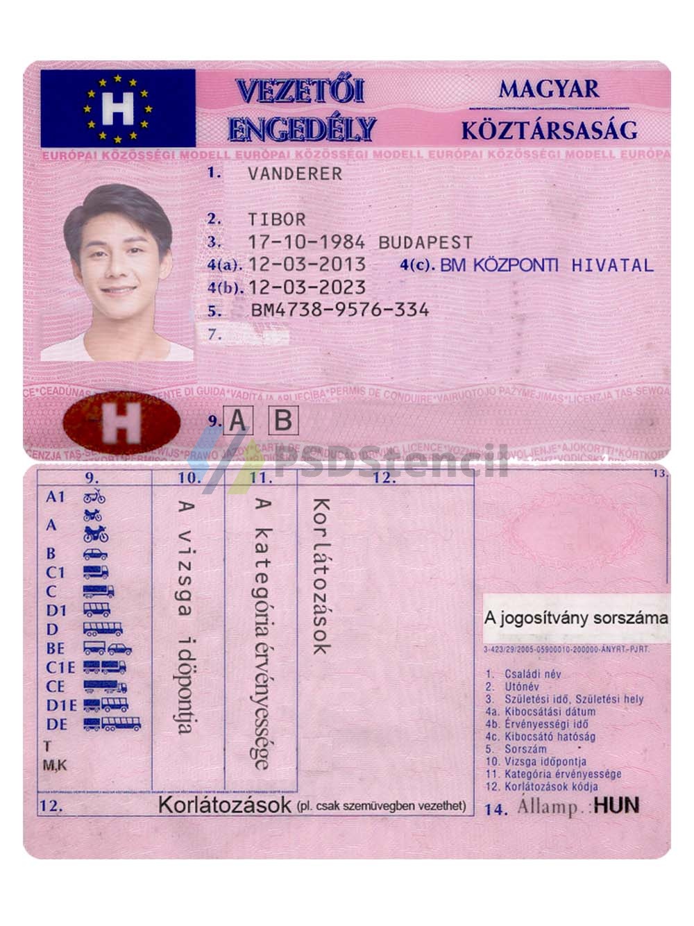 欧盟|Hungary DL匈牙利驾照/驾驶证ps/photoshop/PSD模板（V1）-九流网络