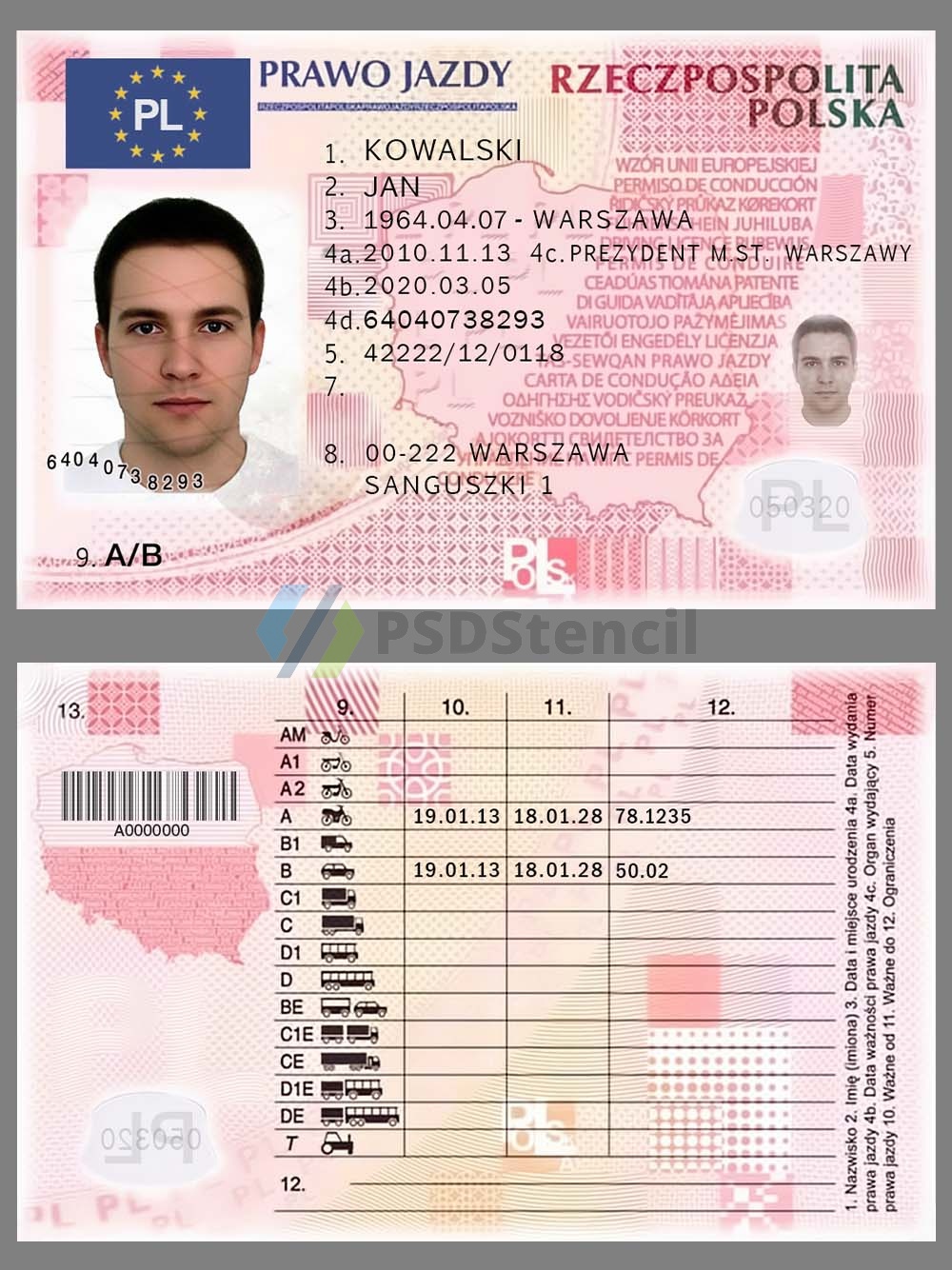 欧盟|Poland Driver License Template波兰驾照/驾驶证PS/PSD模板（打印版）-九流网络