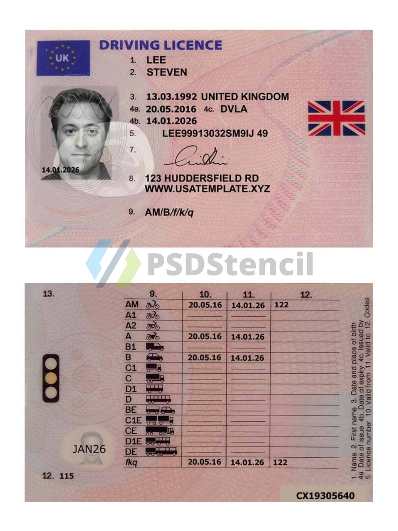 欧盟|UK英国老版驾照/驾驶证PSD/Photoshop/PS模板（V2版）-九流网络