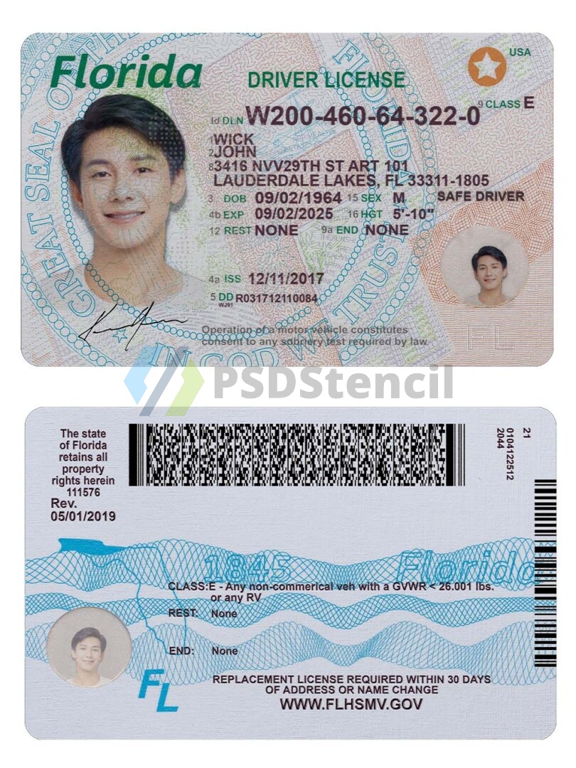 美国| USA Florida DL佛罗里达/佛州驾照/驾驶证PSD模板(V2)-九流网络