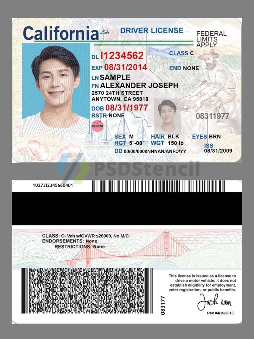 美国|California DL加利福利亚州驾照/驾驶证PSD/Photoshop/PS模板(打印版)-九流网络