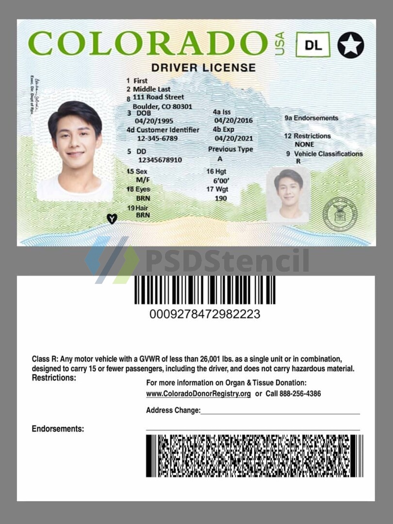 美国|Colorado DL科罗拉多州驾照/驾驶证PSD/Photoshop/PS模板(打印版)-九流网络