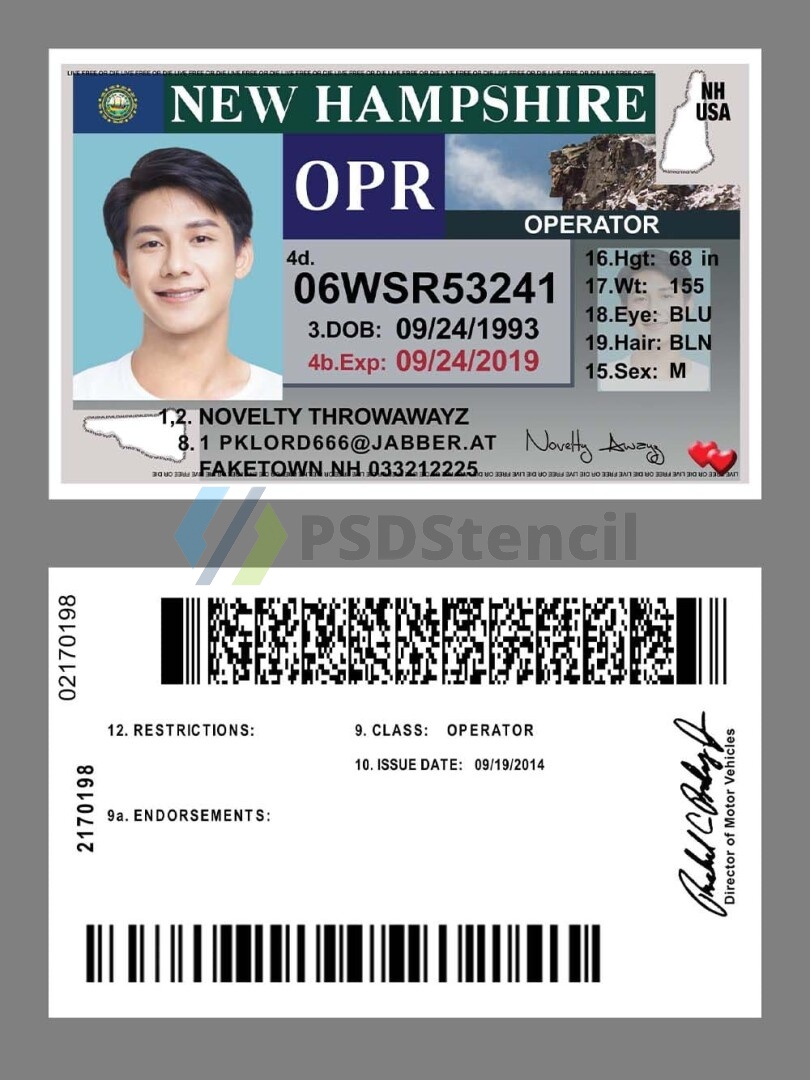 美国|New Hampshire DL新罕布什尔州驾照/驾驶证PSD/Photoshop/PS模板(打印版)-九流网络