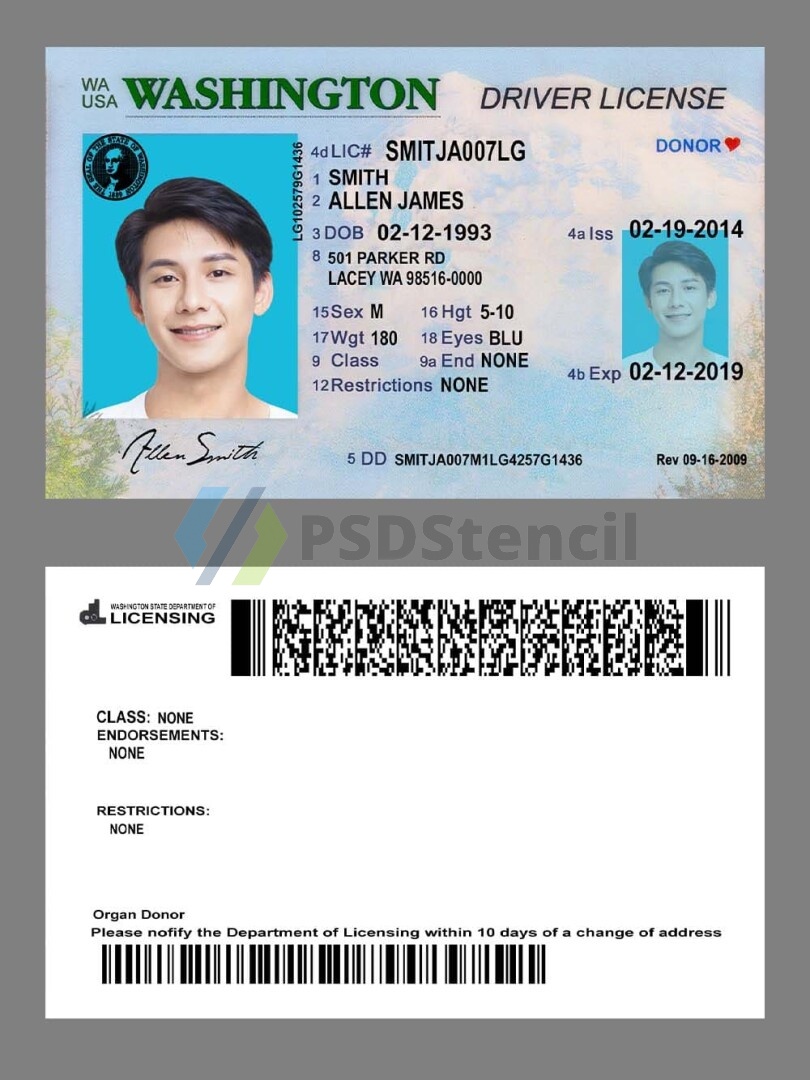 美国|Washington DL华盛顿州驾照/驾驶证PSD/Photoshop/PS模板(打印版)-九流网络