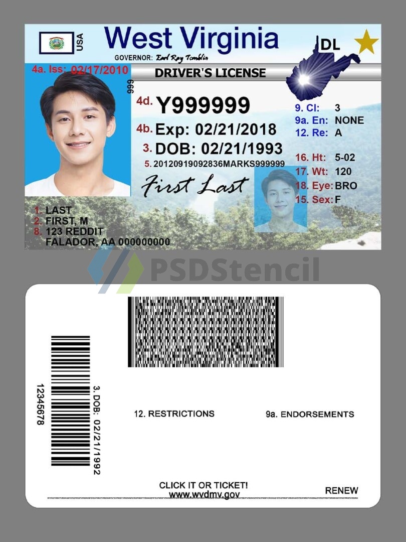 美国|West Virginia DL西弗吉尼亚州驾照/驾驶证PSD/Photoshop/PS模板(打印版)-九流网络