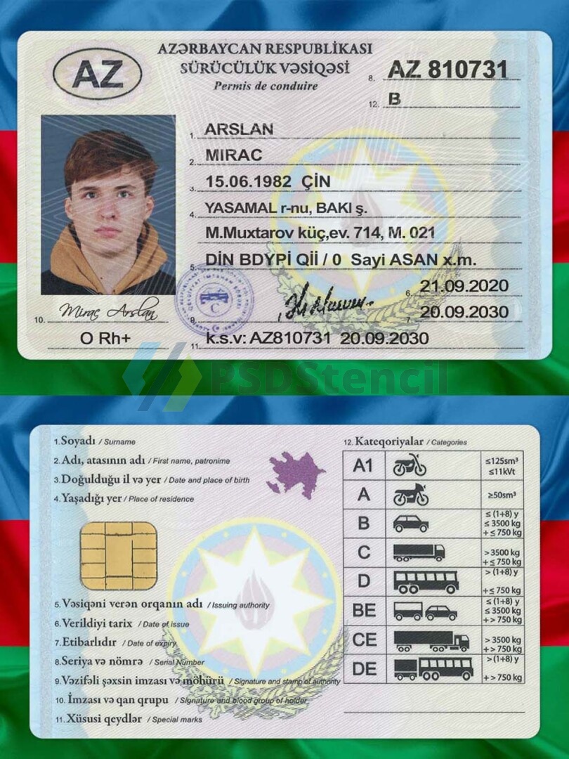 西亚 | Azerbaijan DL阿塞拜疆驾照/驾驶证PS/PSD模板-九流网络