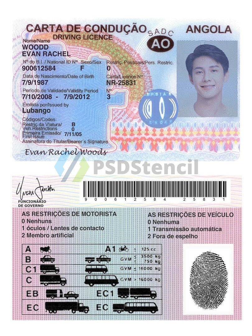 非洲|Angola安哥拉驾照/驾驶证PSD/Photoshop/PS模板-九流网络