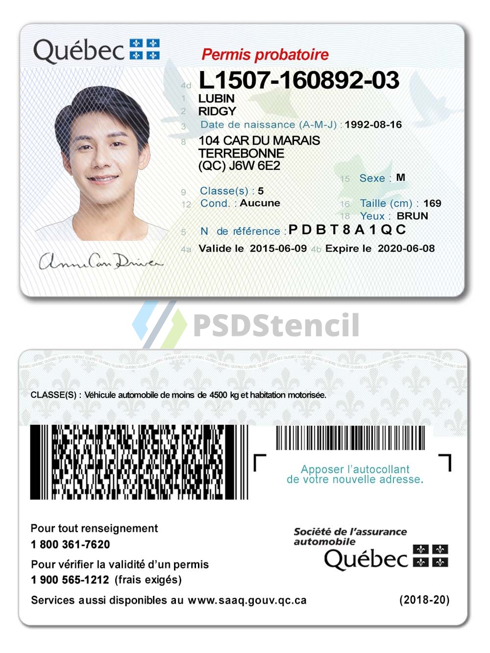 Canada Quebec DL加拿大魁北克驾照/驾驶证PS/PSD模板 (2022)-九流网络