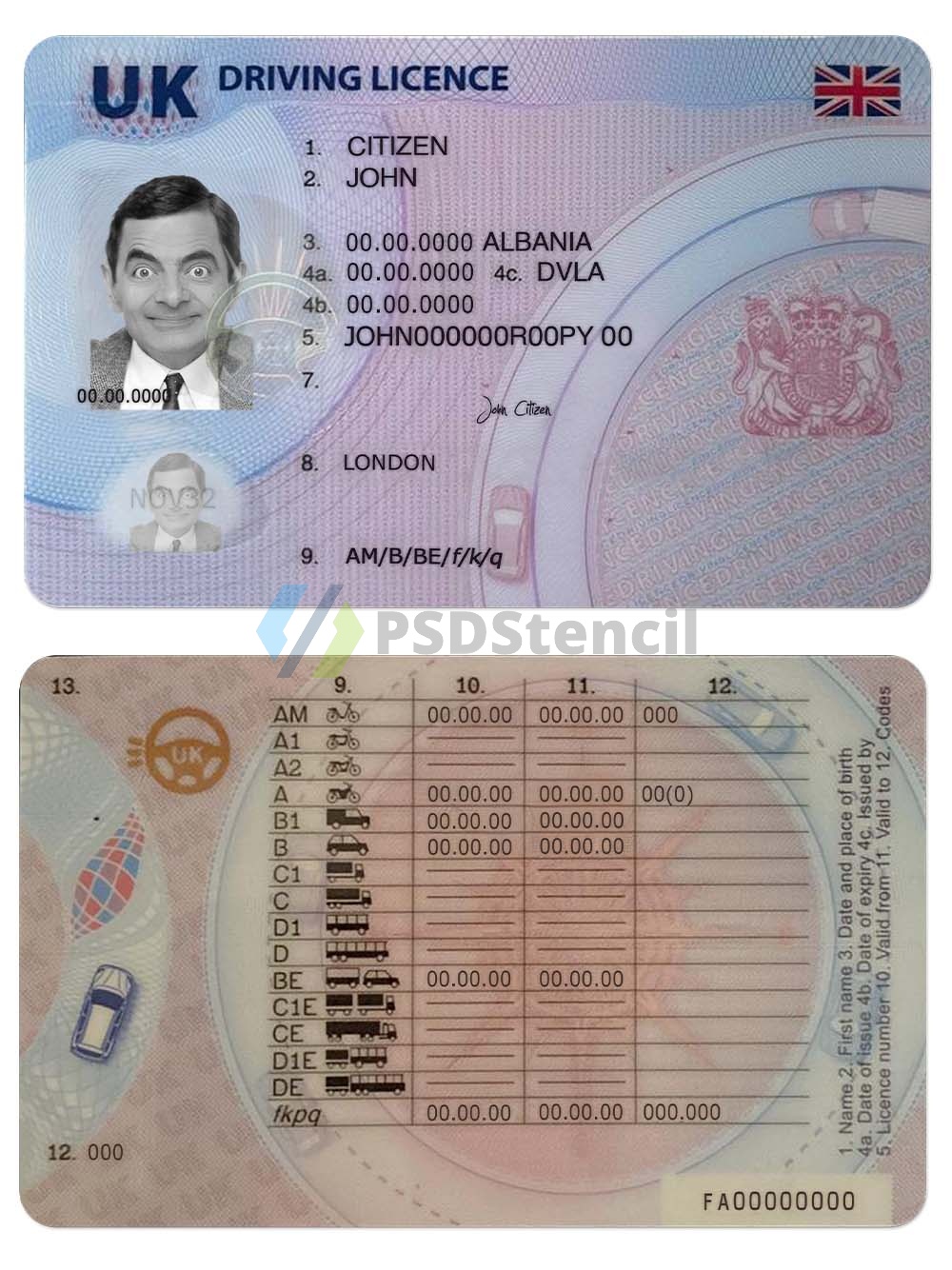 UK/England DL最新版英国驾照/驾驶证PS/PSD模板（New）-九流网络