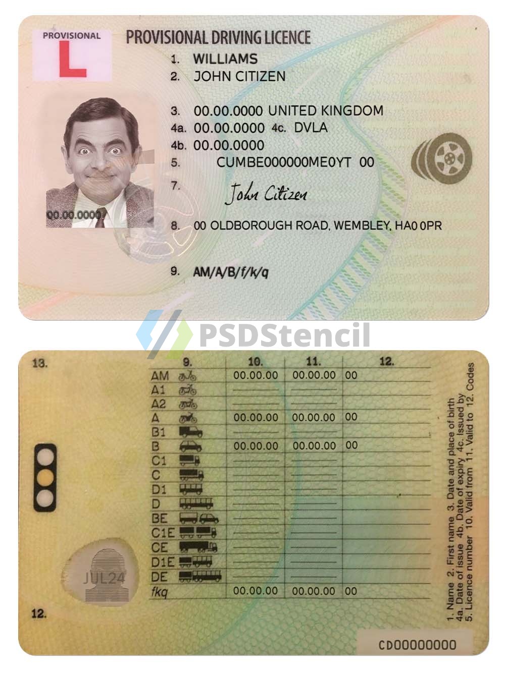 UK/England Provisional Driving License英国临时驾照PS/PSD模板-九流网络