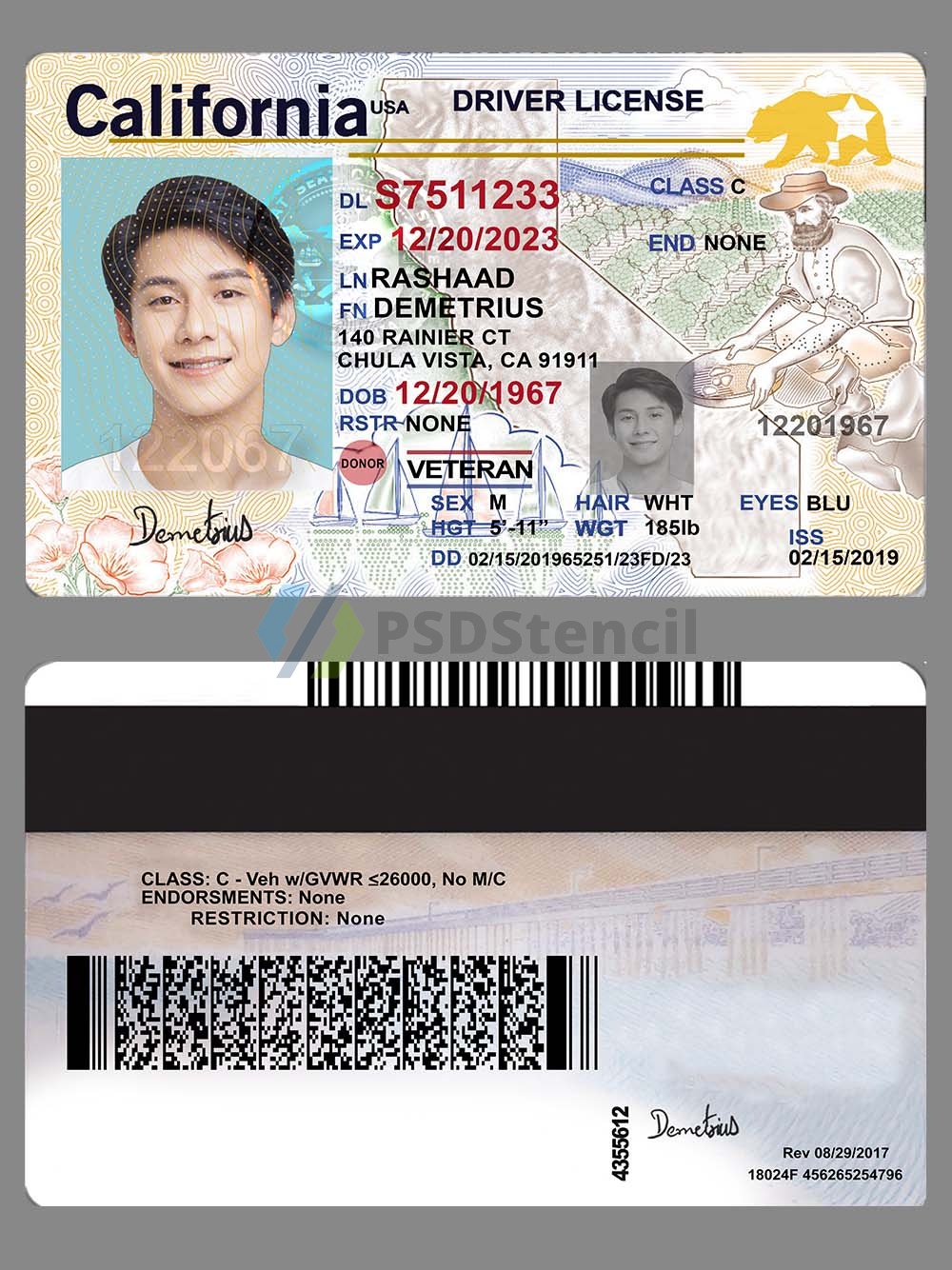 USA California DL美国加利福利亚州新版驾驶证/驾照PSD模板（V4版） | 九流网络-九流网络