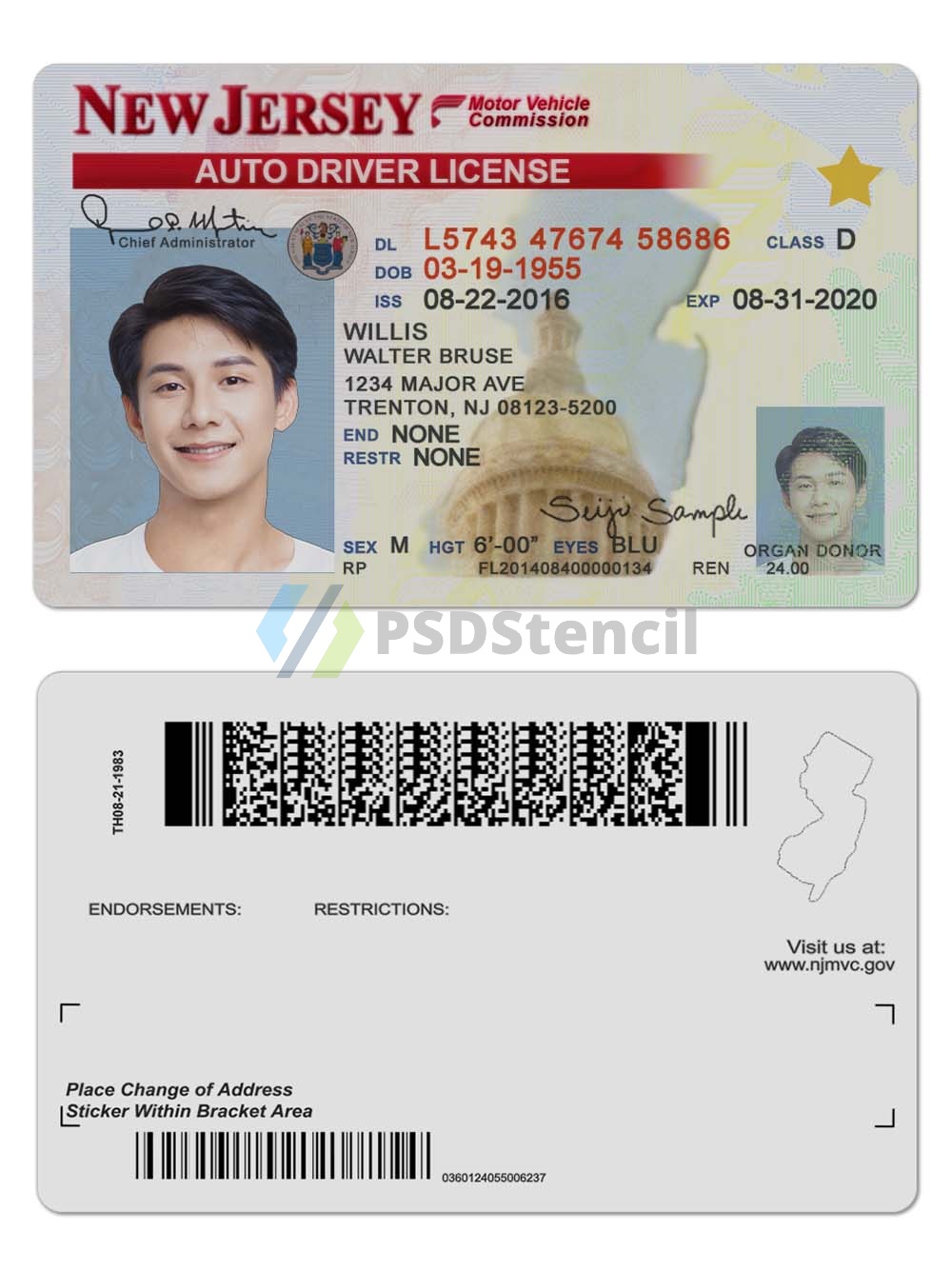 USA New Jersey DL美国新泽西州驾照/驾驶证PS/PSD模板(V2)-九流网络