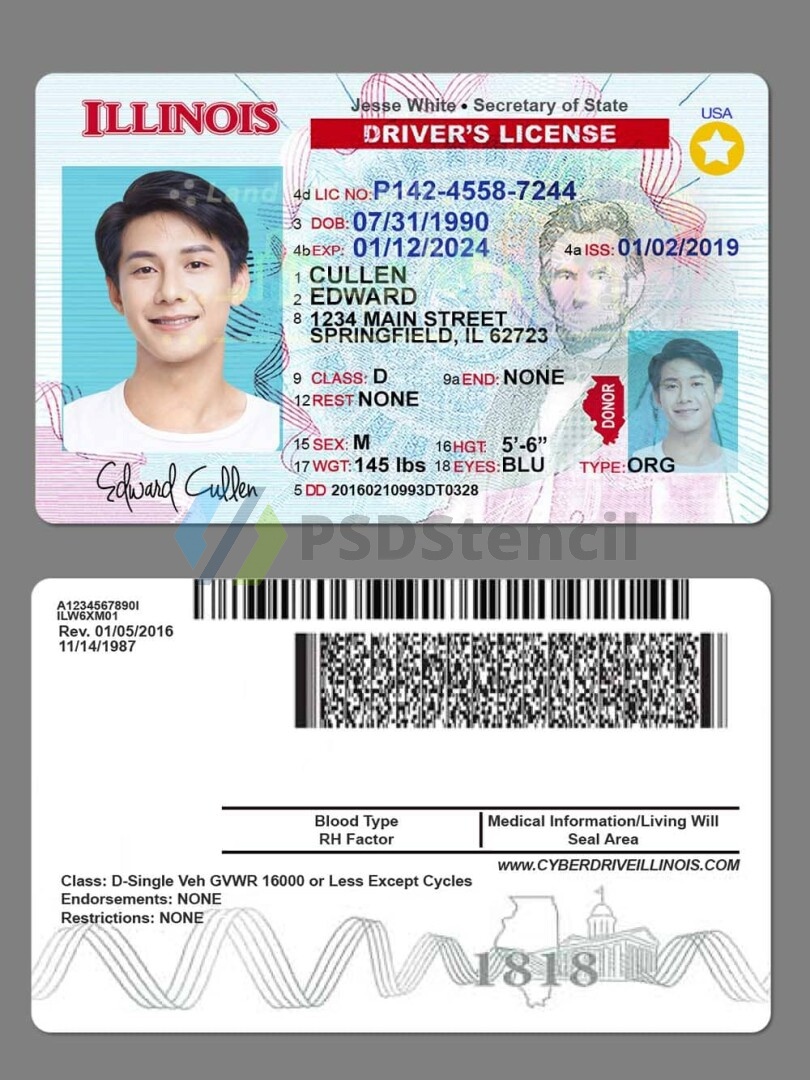 USA美国伊利诺伊州Illinois DL新版驾驶证/驾照高质量PS/PSD模板-九流网络