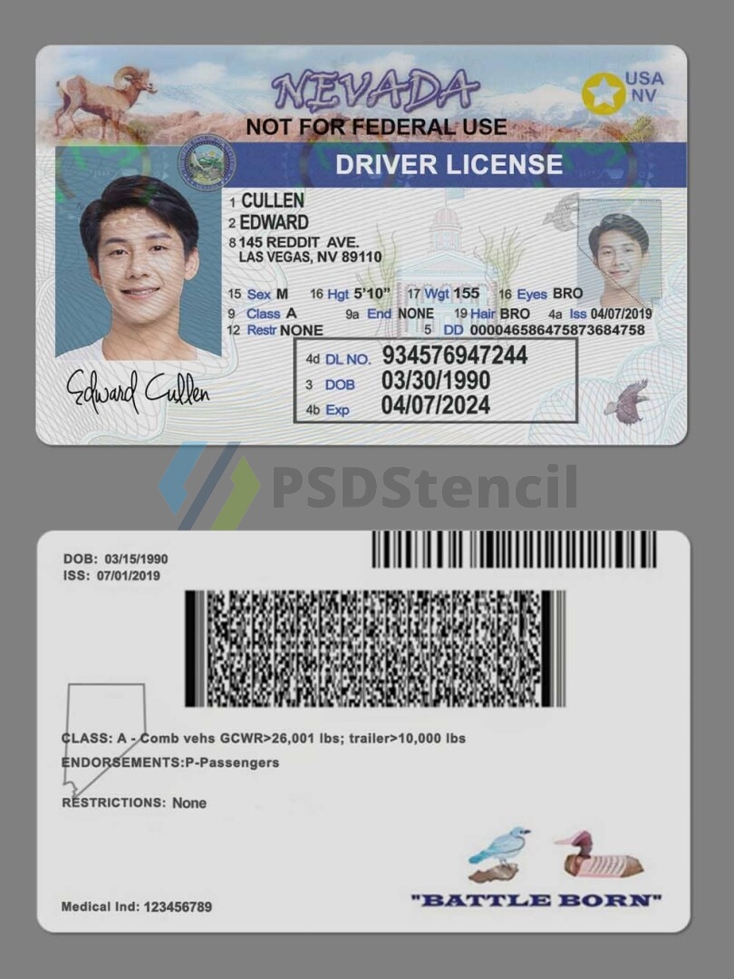 USA美国内华达州Nevada DL驾驶证/驾照高质量PSD/PS/Photoshop模板-九流网络
