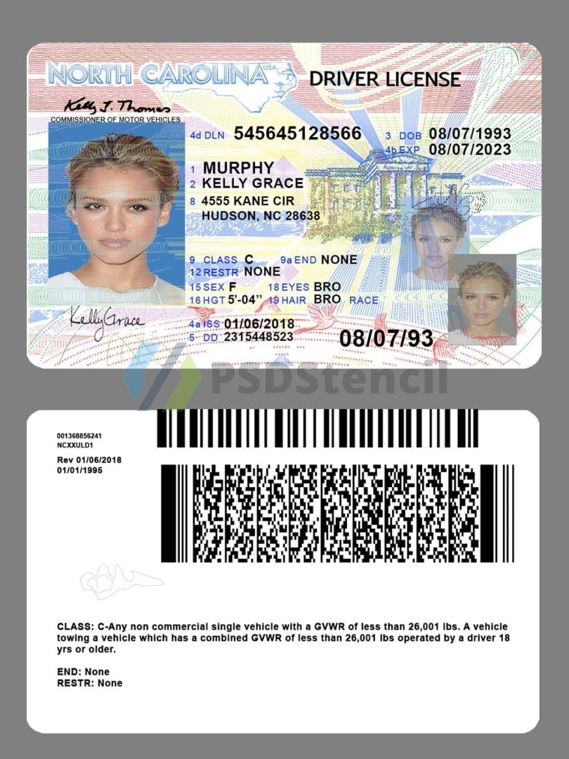 USA美国北卡罗莱纳州North Carolina DL驾驶证/驾照高质量PSD模板/PS/Photoshop | 九流网络-九流网络