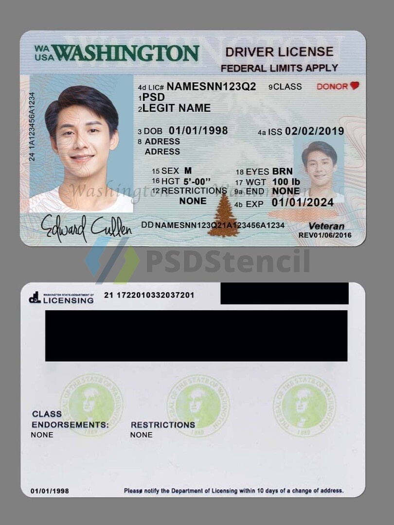 USA美国华盛顿州Washington DL新版驾驶证/驾照高质量PSD模板/Photoshop/PS | 九流网络-九流网络