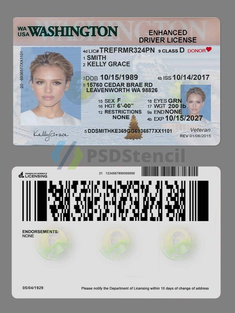USA美国华盛顿州Washington DL老版驾驶证/驾照高质量PSD模板（老版）-九流网络