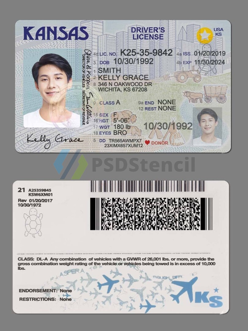 USA美国堪萨斯州Kansas DL驾驶证/驾照高质量PS/PSD模板-九流网络