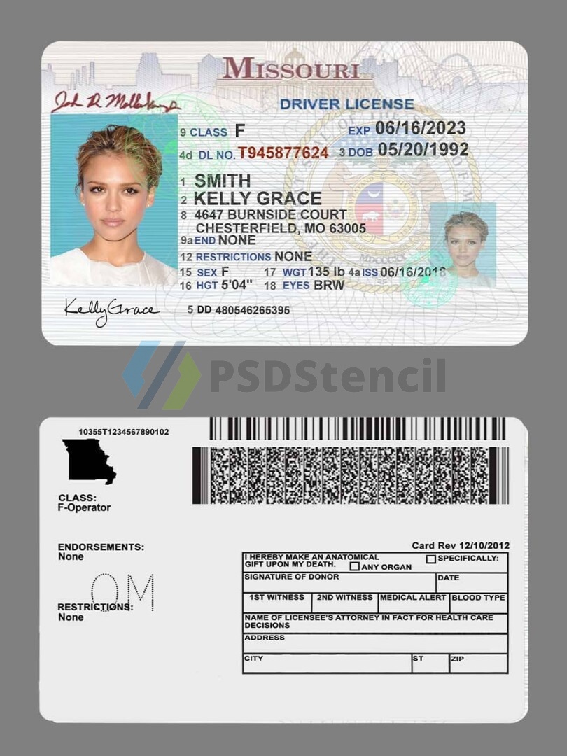 USA美国密苏里州Missouri DL驾驶证/驾照高质量PSD/PS/Photoshop模板-九流网络