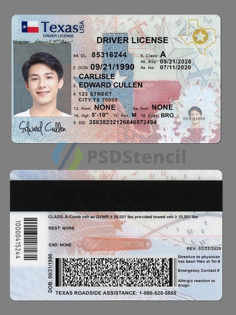 USA美国德克萨斯州Texas DL最新版驾驶证/驾照高质量PSD模板/Photoshop/PS（2022版）-九流网络