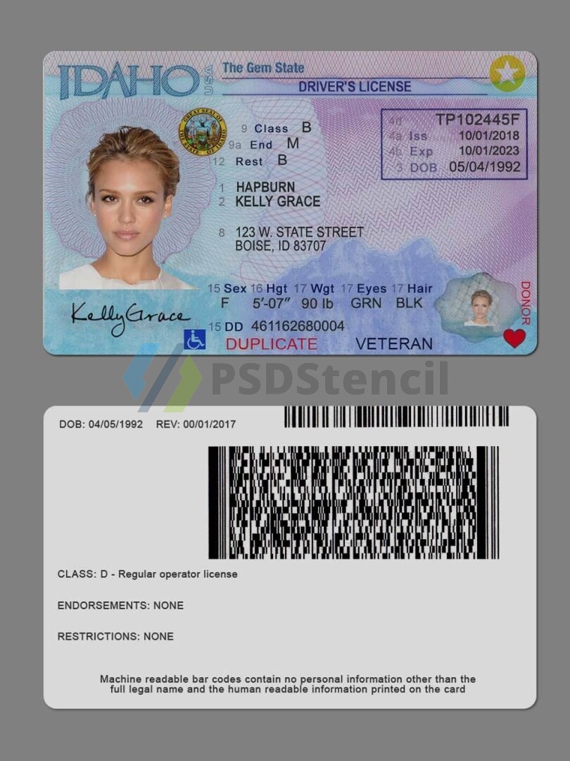USA美国爱达荷州Idaho DL驾驶证/驾照高质量PS/PSD模板-九流网络